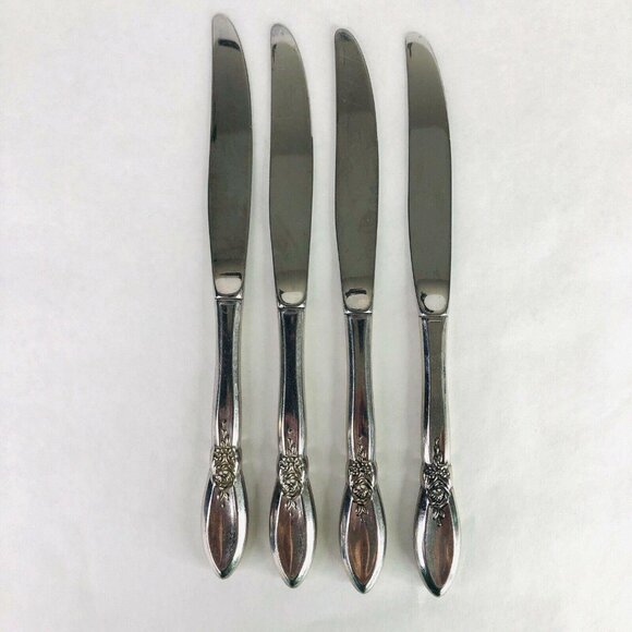 4 Oneida Community Spring Rose Hollow Handle Knives Betty Crocker Stainless Lot - Picture 4 of 5